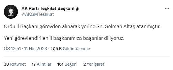 AK Parti'de 'İstifanın eşiğindeyiz' diyen Ordu İl Başkanı Halit Tomakin görevden alındı