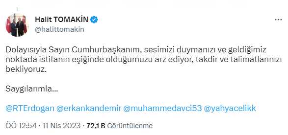 AK Parti Ordu İl Başkanı Halit Tomakin, Cumhurbaşkanı Erdoğan'a seslendi: İstifanın eşiğindeyiz
