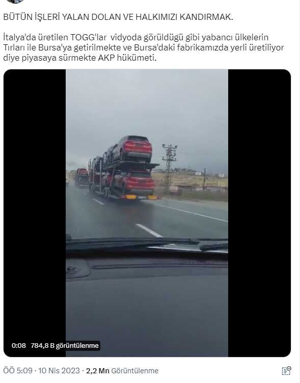 Togg'un yurtdışında üretildikten sonra Türkiye'ye getirildiği iddiası