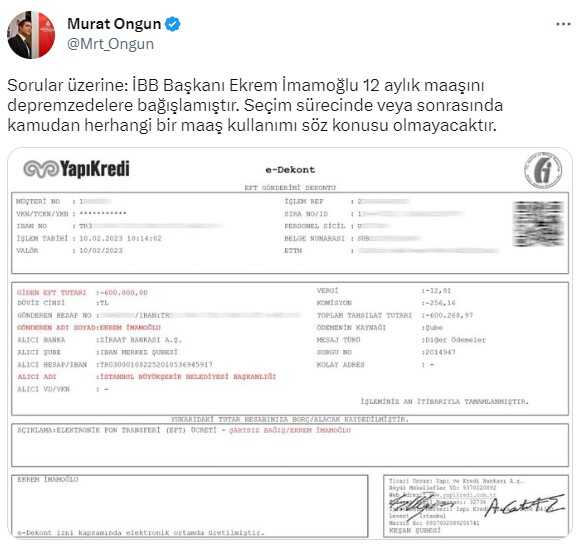 Yavaş'ın ardından İmamoğlu da seçim sürecinde ve sonrasında belediyeden maaş almayacak