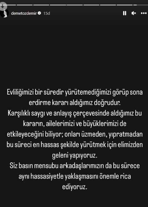 8 ay önce evlenen Oğuzhan Koç ve Demet Özdemir, boşanacaklarını açıkladı