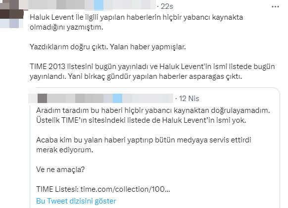 Haluk Levent'in 'Dünyanın en etkili 100 kişisi' arasında gösterilmediği iddiası Haluk Levent'in 'Dünyanın en etkili 100 kişisi' arasında gösterilmediği iddiası