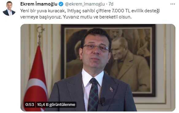 İmamoğlu'ndan yeni evleneceklere müjde: 7 bin TL destek vereceğiz