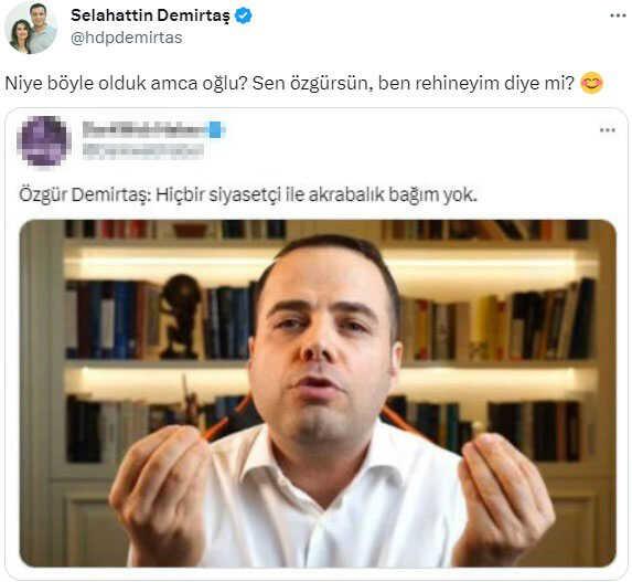 Selahattin Demirtaş'tan Özgür Demirtaş'a efsane yanıt: Niye böyle olduk amca oğlu? Selahattin Demirtaş'tan Özgür Demirtaş'a efsane yanıt: Niye böyle olduk amca oğlu?
