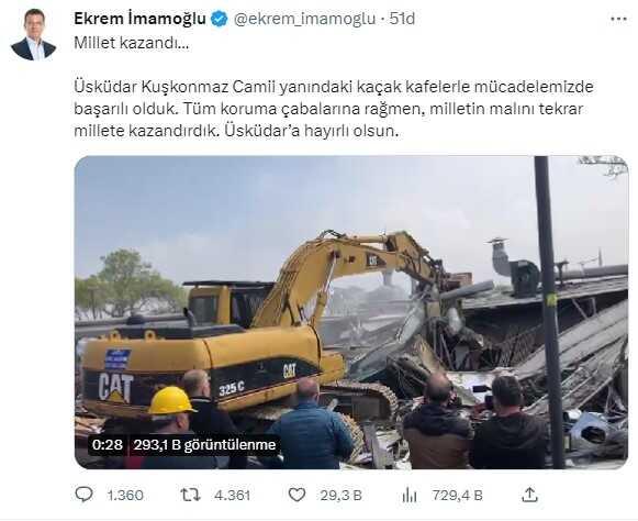 Üsküdar'daki kaçak kafeler yıkıldı! O anları paylaşan İmamoğlu'ndan bakanlığa gönderme var Üsküdar'daki kaçak kafeler yıkıldı! O anları paylaşan İmamoğlu'ndan bakanlığa gönderme var