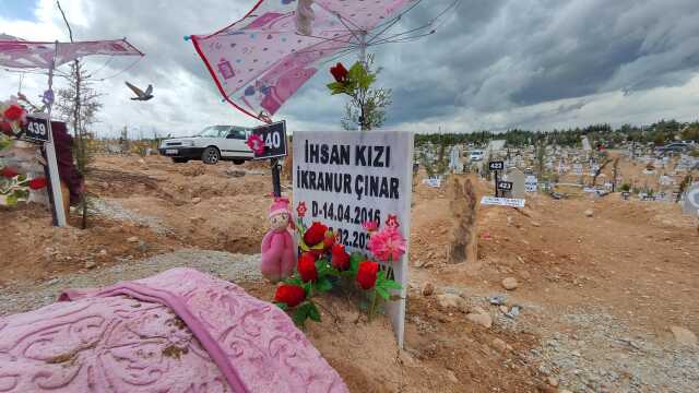 Depremde ölen çocukların bayram hediyeleri mezarlarına bırakıldı Depremde ölen çocukların bayram hediyeleri mezarlarına bırakıldı