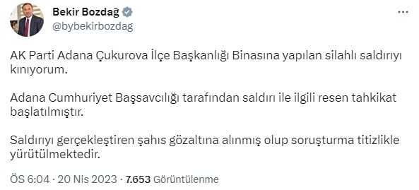 Son Dakika: AK Parti Çukurova ilçe binasına silahlı saldırı