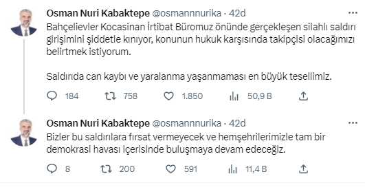 İstanbul Valiliğinden, AK Parti seçim irtibat bürosu önünde silahla ateş açılmasıyla ilgili