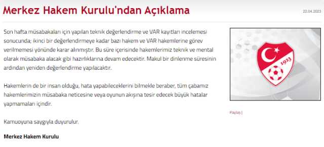 Son Dakika: MHK'den şaşırtan karar: İkinci bir değerlendirmeye kadar bazı hakem ve VAR hakemlerine görev verilmeyecektir