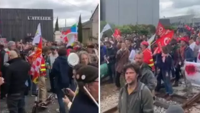 Emeklilik reformu karşıtları, Macron'un geldiği kentte raylarda eylem başlattı