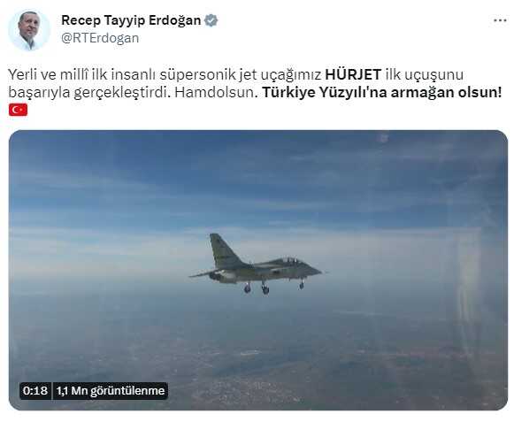 HÜRJET ilk kez gökyüzüyle buluştu! O anları paylaşan Cumhurbaşkanı Erdoğan'dan manidar mesaj