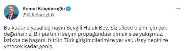 'Bizim için çok değerlisiniz' diyen Kılıçdaroğlu'na Haluk Bayraktar'dan yanıt gecikmedi