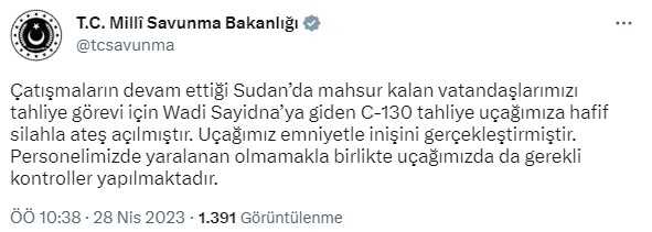 Son Dakika! Sudan'a giden Türk tahliye uçağına ateş açıldı, saldırıya uğrayan uçak emniyetle indi