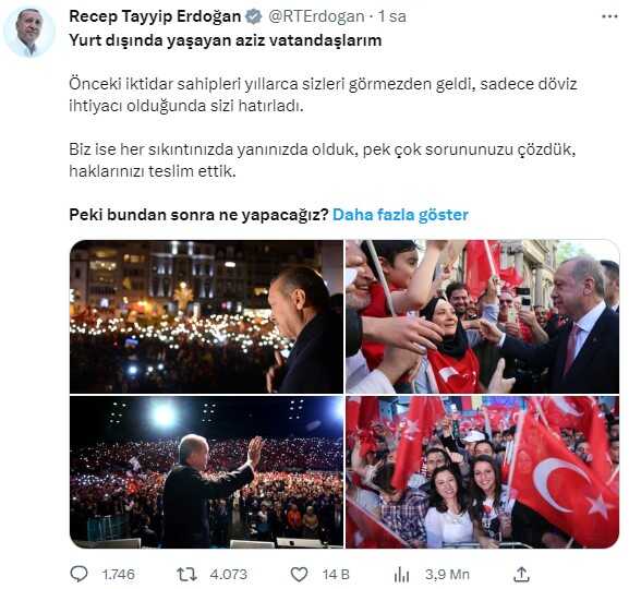 Cumhurbaşkanı Erdoğan'dan yurt dışında yaşayan vatandaşlara yönelik paylaşım