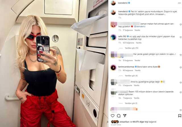 İrem Derici uçağın tuvaletinden paylaşım yaptı, sosyal medyada yer yerinden oynadı İrem Derici uçağın tuvaletinden paylaşım yaptı, sosyal medyada yer yerinden oynadı