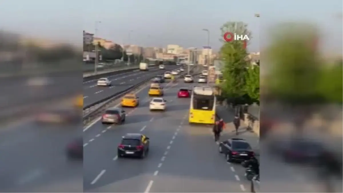 E-5 karayolunda ilginç anlar, bir şahıs yolun ortasına yattı