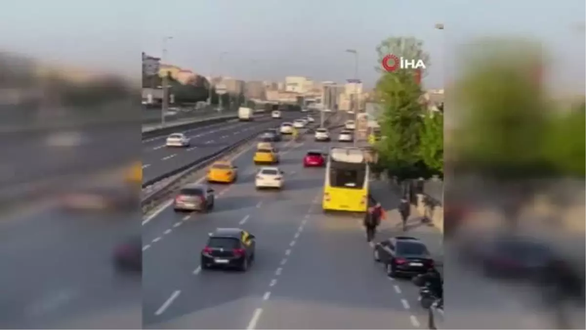 E-5 karayolunda ilginç anlar, bir şahıs yolun ortasına yattı