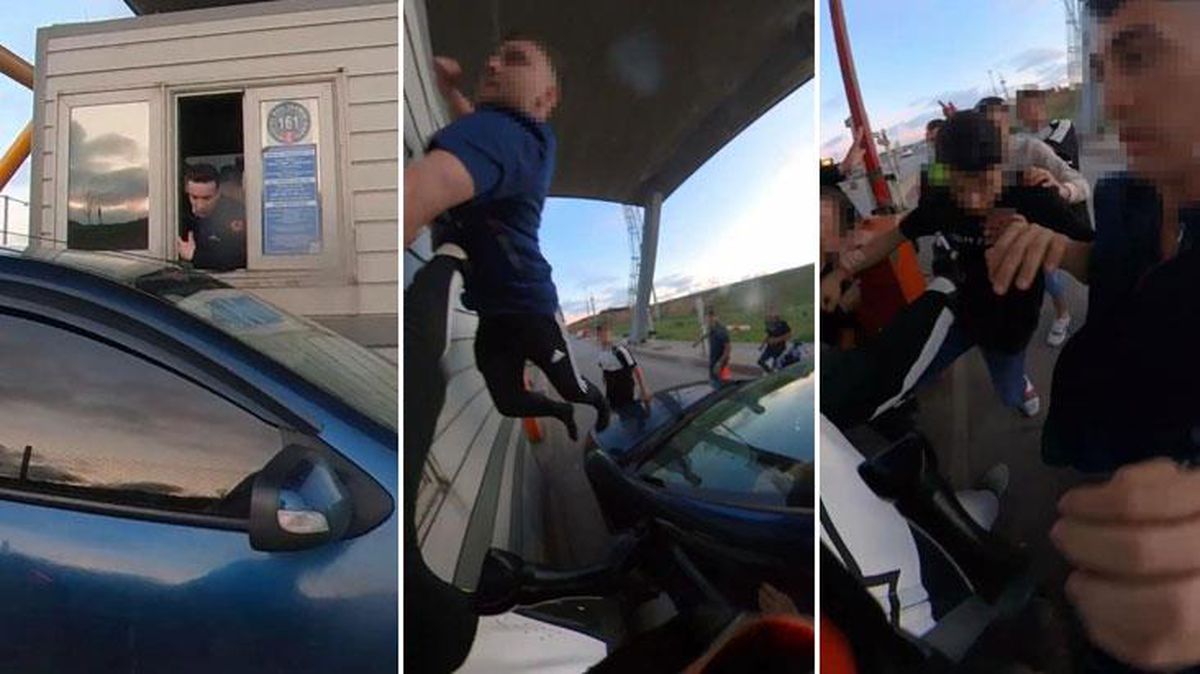Kuzey Marmara Otoyolunda gişe kavgası kamerada! Aracın üzerine çıkıp memura uçarak yumruk attı