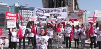 Sendika üyeleri 1 Mayıs için Taksim Meydanı'nda