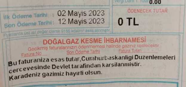 Doğalgaz faturalrı '0' TL gelmeye başladı