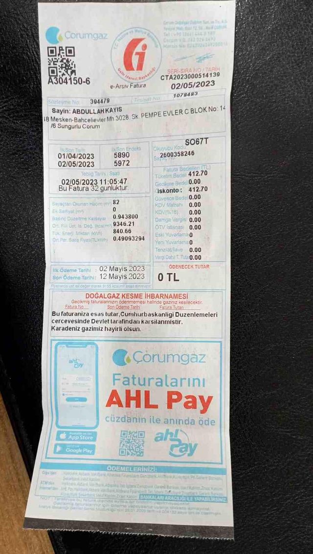 Doğalgaz faturalrı '0' TL gelmeye başladı