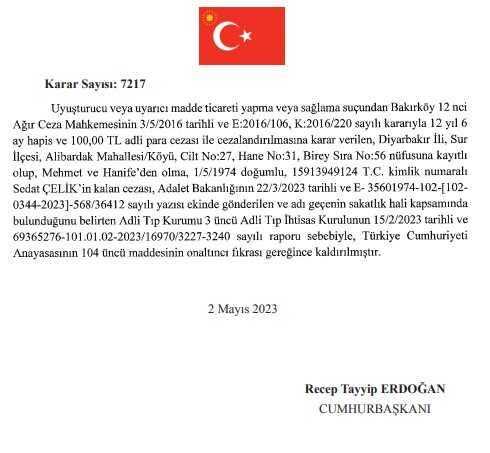 Cumhurbaşkanı Erdoğan, 4 hükümlünün cezasını affetti