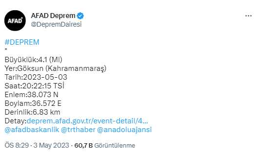 Son Dakika: Kahramanmaraş'ta 6 dakika arayla iki deprem: 5 ve 4.1 büyüklüğünde sallandı