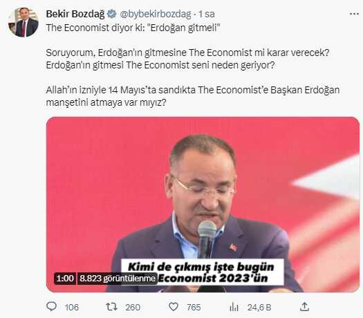Economist dergisinin Erdoğan'la ilgili kapağına hükümet kanadından ilk tepki: 14 Mayıs'ta milletimiz bunlara cevabını verecek