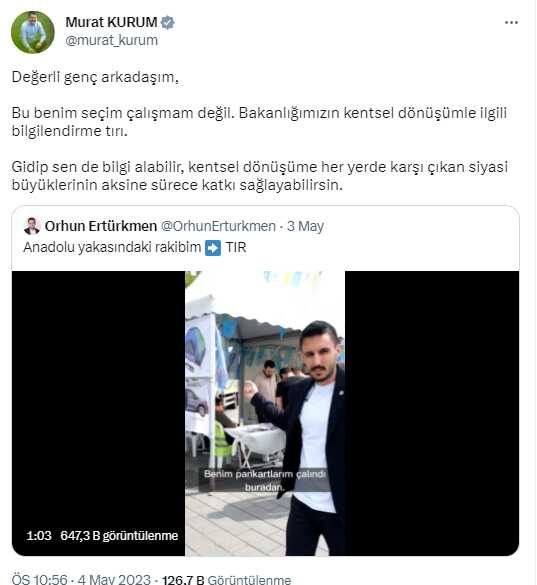 İYİ Partili ismin tır çıkışına Bakan Kurum'dan yanıt geldi: Bu benim seçim çalışmam değil
