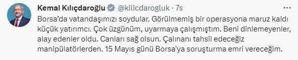 Kılıçdaroğlu: 15 Mayıs'ta Borsa'ya soruşturma emri vereceğim