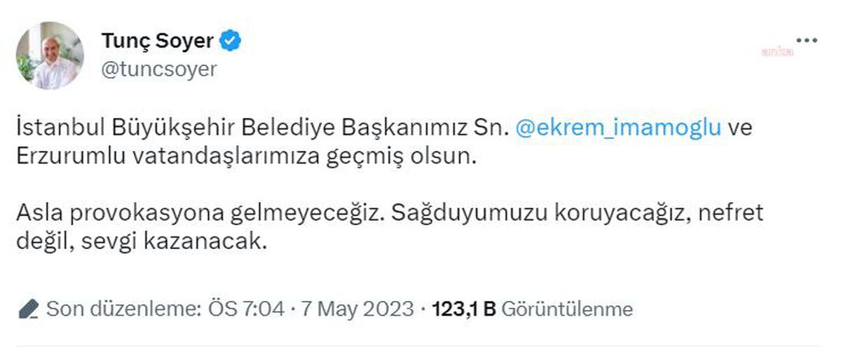 İzmir Büyükşehir Belediye Başkanı Tunç Soyer'den Ekrem İmamoğlu'na Destek