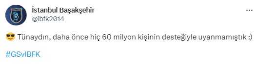 Galatasaray maçı öncesi Başakşehir'den imalı paylaşım: Daha önce hiç 60 milyonun desteğiyle uyanmamıştık Galatasaray maçı öncesi Başakşehir'den imalı paylaşım: Daha önce hiç 60 milyonun desteğiyle uyanmamıştık