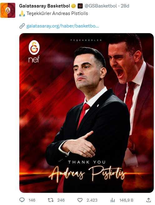 Sadece iki ay kalabildi! Galatasaray'da Pistiolis'le yollar ayrıldı Sadece iki ay kalabildi! Galatasaray'da Pistiolis'le yollar ayrıldı