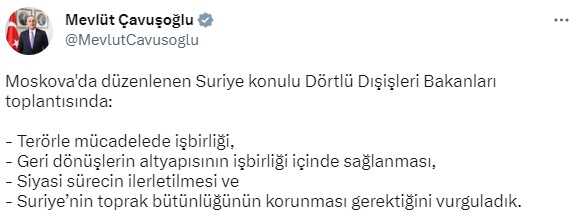 Dışişleri Bakanı Mevlüt Çavuşoğlu, Türkiye, Suriye, Rusya ve İran Dışişleri Bakanları toplantısına katıldı