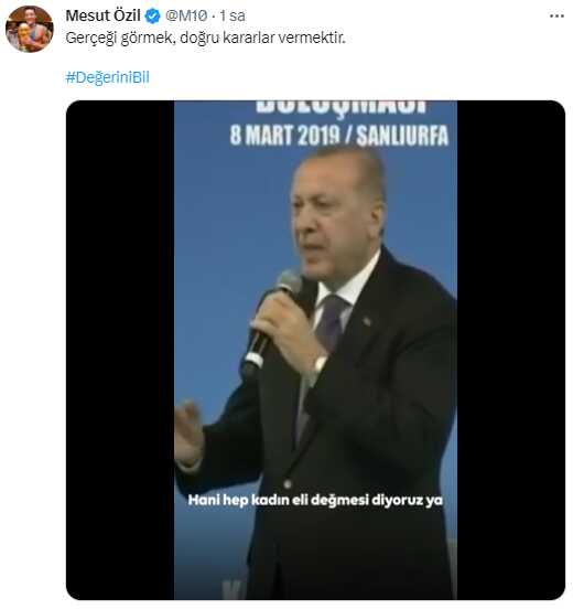 Mesut Özil'den Cumhurbaşkanı Erdoğan için bir destek paylaşımı daha: Değerini bil