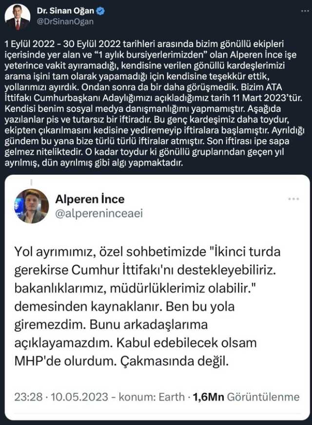 Sinan Oğan'ın 2. turda Cumhur İttifakı'nı destekleyeceği ileri sürüldü; Oğan iddiaları yanıtladı
