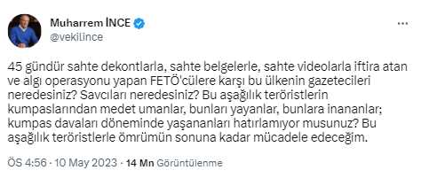 Son Dakika: Muharrem İnce'ye ait olduğu iddia edilen sosyal medya paylaşımıyla ilgili soruşturma başlatıldı Son Dakika: Muharrem İnce'ye ait olduğu iddia edilen sosyal medya paylaşımıyla ilgili soruşturma başlatıldı