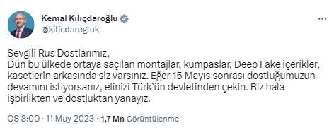 Kremlin'den Kılıçdaroğlu'nun 'kaset' çıkışına yanıt: Bu iddiaları ana muhalefet adayına ileten kişiler yalancıdır