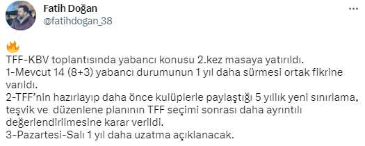 Kritik zirve bitti! 8+3 yabancı kuralı 1 yıl daha devam ediyor