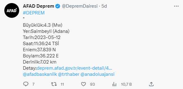 Son Dakika: Adana'da korkutan deprem! Sarsıntı çevre illerde de hissedildi Son Dakika: Adana'da korkutan deprem! Sarsıntı çevre illerde de hissedildi