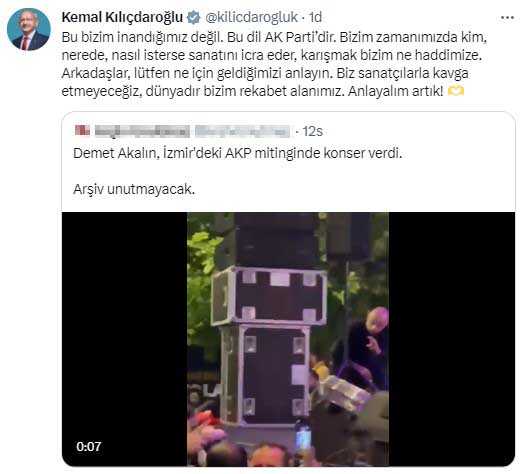 Demet Akalın'ın AK Parti mitinginde sahne almasına Kemal Kılıçdaroğlu'ndan yorum: Kim nerede isterse sanatını icra eder