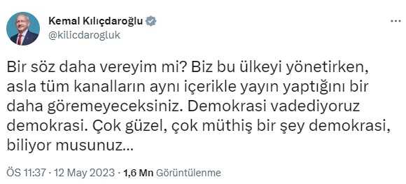 Kılıçdaroğlu, Erdoğan'ın aynı anda 25 kanalda gösterilmesine böyle tepki verdi: Demokrasi vadediyoruz demokrasi