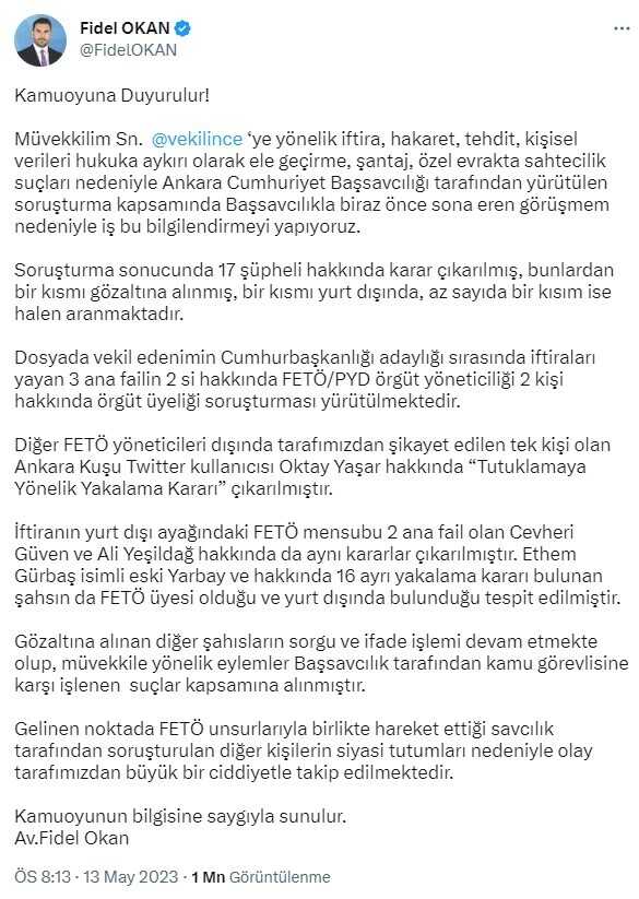 Muharrem İnce'nin avukatından açıklama: Müvekkilime yönelik eylemler kamu görevlisine karşı işlenen suçlar kapsamına alınmıştır