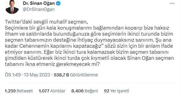 Sinan Oğan, '2. turda bedavaya destek vermeyiz' sözlerine gelen tepkilere yanıt verdi