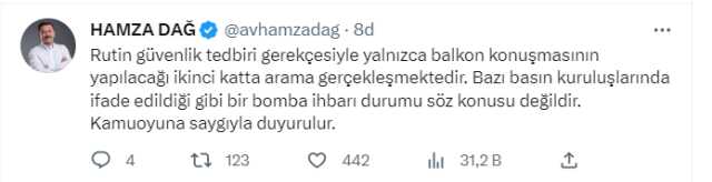 AK Partili Dağ'dan 'bomba araması' iddialarına yanıt: Rutin güvenlik tedbiri