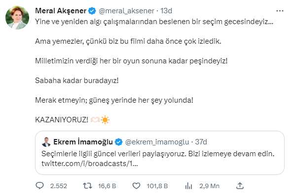 Oy sayımının sonuna yaklaşılırken Meral Akşener'den açıklama: Biz bu filmi daha önce izledik, kazanıyoruz