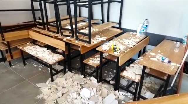 ÜMRANİYE'DE OY KULLANIMI SIRASINDA TAVANDAN SIVA PARÇALARI DÜŞTÜ: 2 YARALI