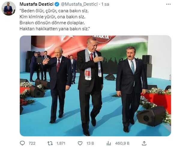 Milletvekili seçilmeyen BBP lideri Destici, Abdurrahim Karakoç'un şiirinden dörtlük paylaştı