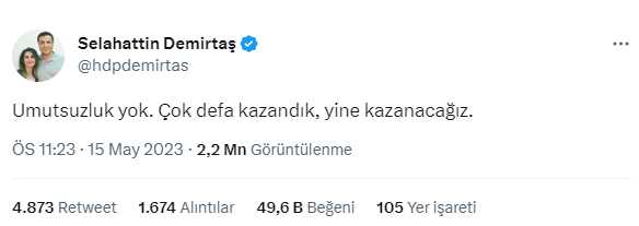 Demirtaş'ta 'ikinci tur' yorumu: Umutsuzluk yok, çok defa kazandık yine kazanacağız