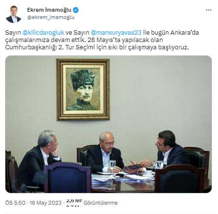 İmamoğlu ve Yavaş'tan ortak paylaşım: 2'nci tur seçimi için sıkı bir çalışmaya başlıyoruz